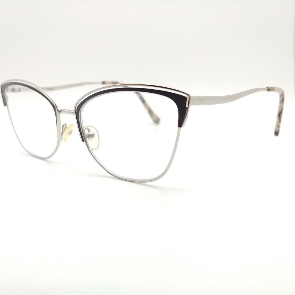 Cinzia Eyeglasses Frames Women 55-17-140 Silver Black Cat Eye CIN-5144 C1
